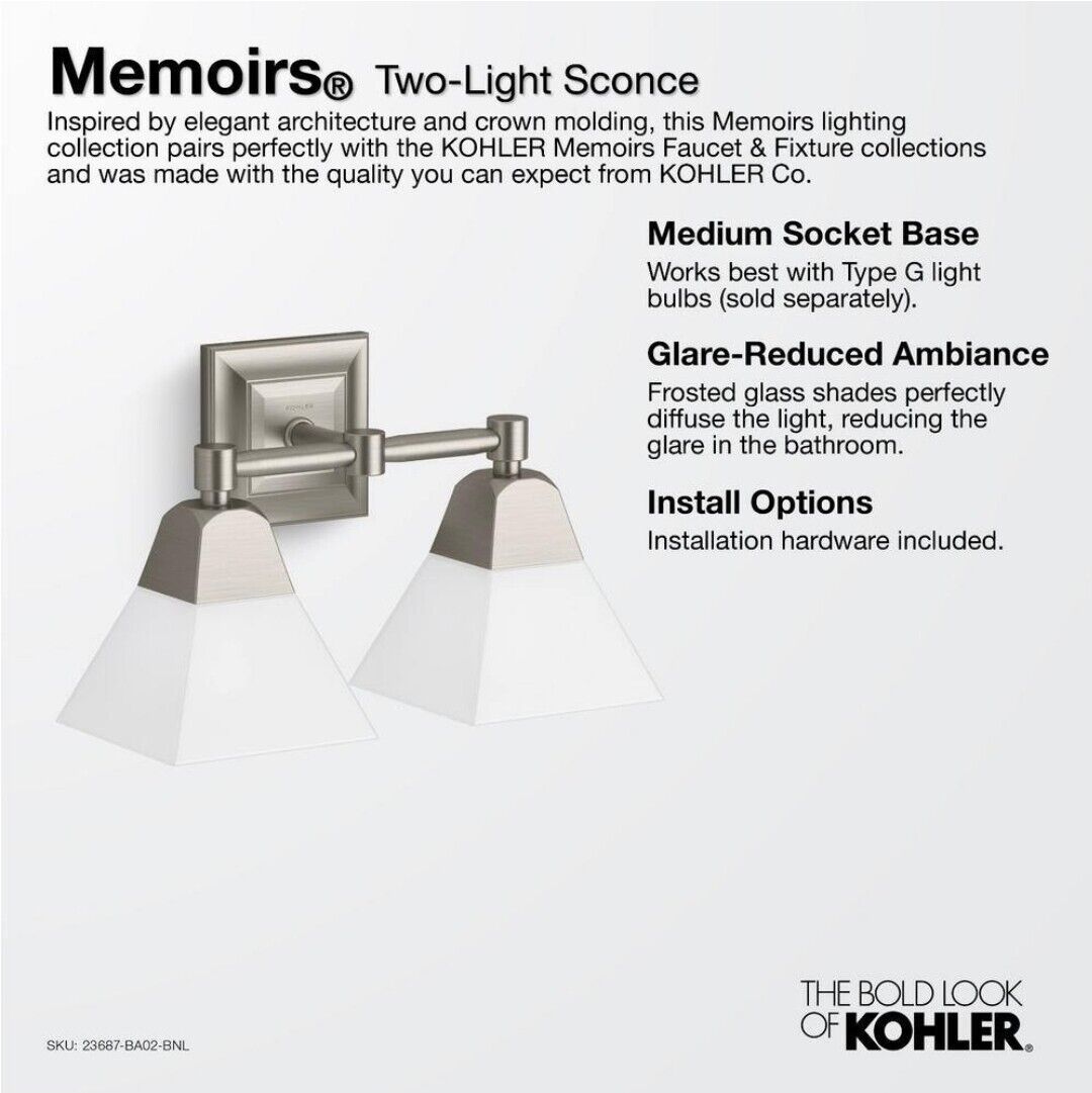 KOHLER Lighting - Memoirs 15"W Two-Light Vanity Light (23687-BA02)