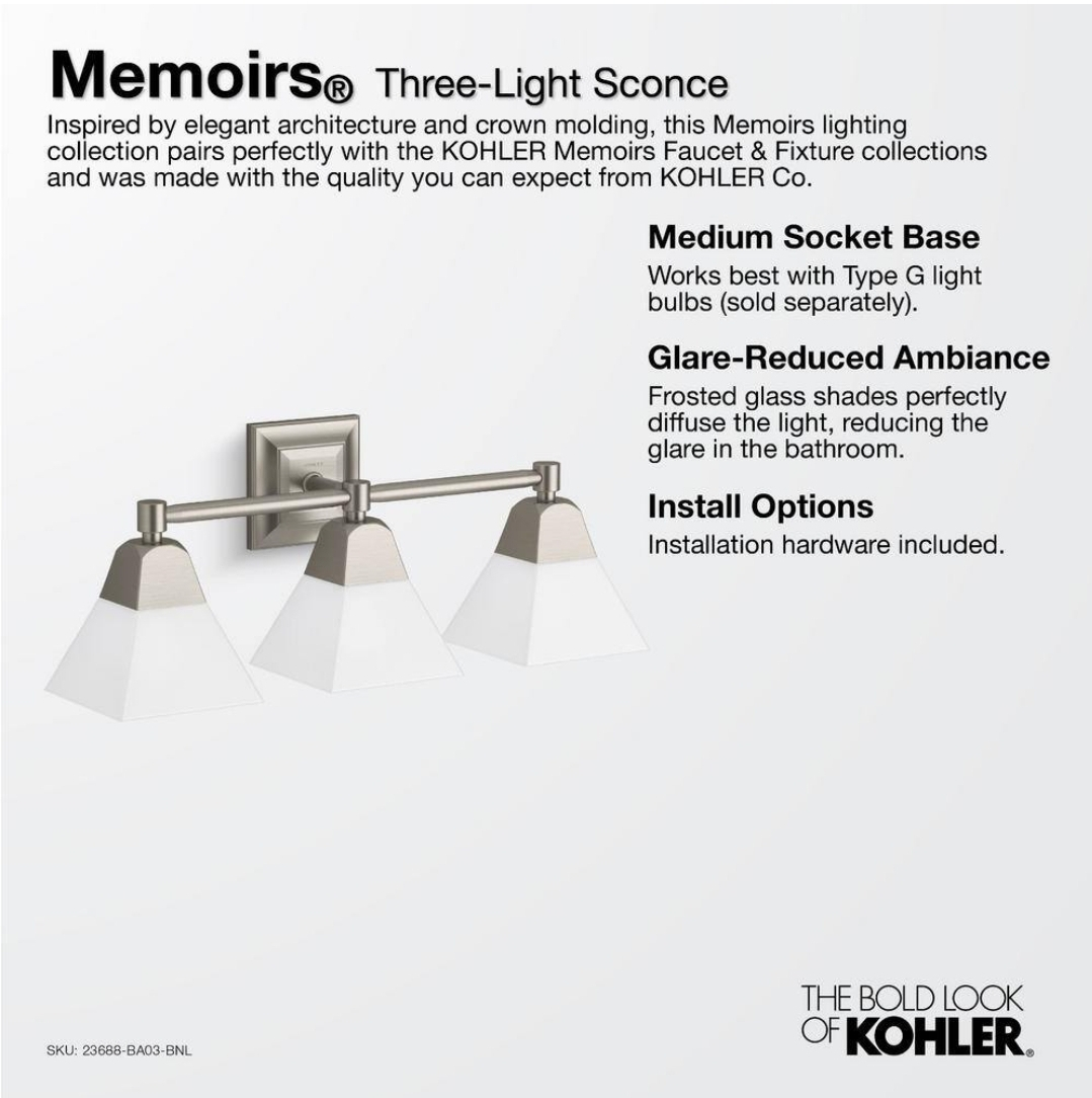 KOHLER Lighting - Memoirs 3-Light Moderne Sconce (23688-BA03-BGL) - Brushed Gold
