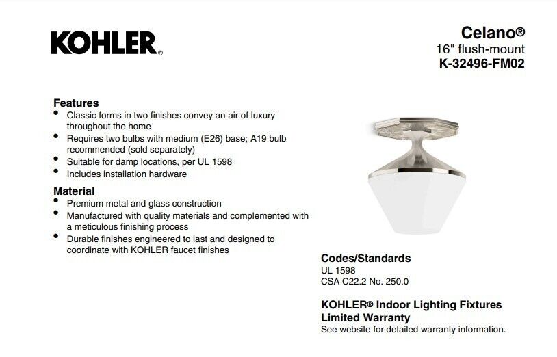 KOHLER Lighting - Celano 2 Light Flush Mount Ceiling Light (32496-FM02-SNL)