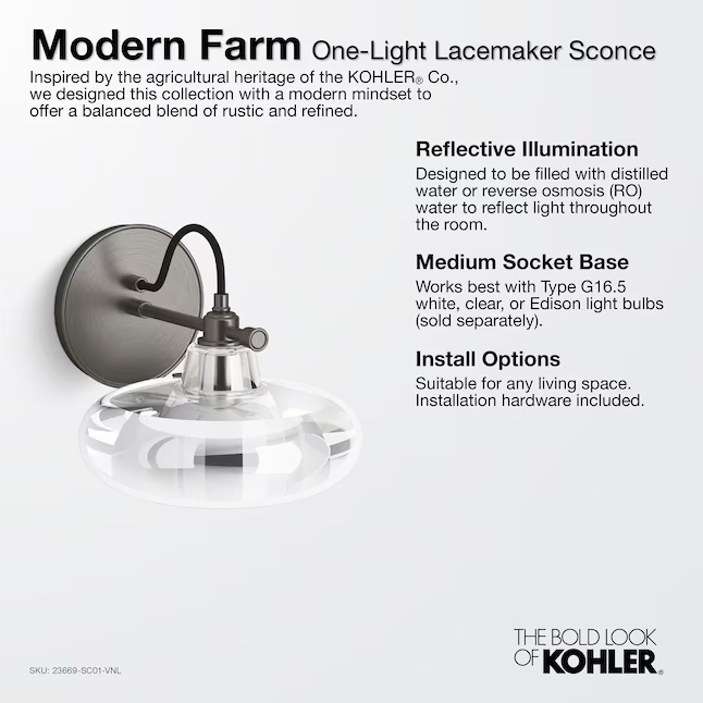 KOHLER Lighting - Modern Farm Lacemaker 8" Water Globe (23669-SC01-CPL) - Polished Chrome